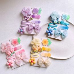 New Fashion Children's Cute Cartoon Hair Accessories Korean Sweet Girl Princess Beautiful Colorful Mesh Bow Flower Hairpins