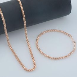 Necklace Earrings Set 3mm Women Men Jewelry 585 Rose Gold Color Braid Link Chains Bracelet