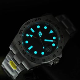 High quality GM Casual Glowing finger 42mm men's Watch Dual time zone Mechanical automatic sweep Watches Stainless Steel brac307r