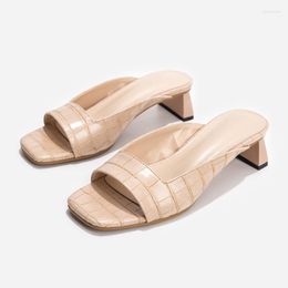 Slippers 41-43 Big Size Women Crocodile Pattern Leather Flip Flops Strange High Heels Summer Shoes Sexy Open Toe Slides