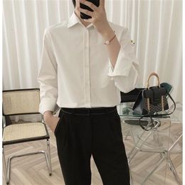 Men's Casual Shirts Korean Fashion Spring All-match Men Shirt Quality Chiffon Button Up Long Sleeve Casual Solid Color Loose Men Dress Shirt 230516