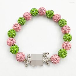 Strand Hand Made Greek Sorority Elastic Line Pink Green Disco Ball Letter Charm Bracelet Women Jewellery