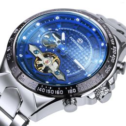 Wristwatches Forsining Tourbillon Watches Mens 2023 Top Watch Mechanical Automatic Clock Stainless Steel Strap Military Clocks