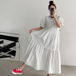 Casual Dresses Korean Ins French Girl Feelings Bump Color Age Reduction Sweet Retro Fan Wave Point Drawstring Waist Dress