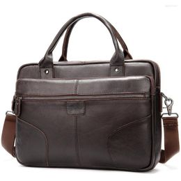 Briefcases Brand Design Top Grain Men's Briefcase Genuine Leather 14" Laptop Bag Male Business Handbag Shoulder Messenger Bags For