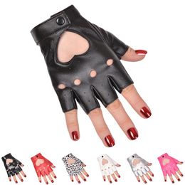 Five Fingers Gloves 1Pair Women Punk Short Synthetic Leather Half Finger Fingerless Fashion Lady Handsome Black