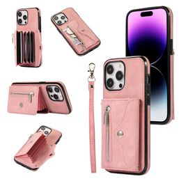 Luxury Necklace Zipper Vogue Phone Case for iPhone 14 13 12 11 Pro Max XR Samsung Galaxy S23 Ultra S22 Plus RFID Blocking Multiple Card Slots Solid Leather Wallet Shell