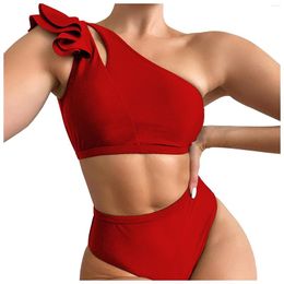 Women's Swimwear Womens Swimwear Plus Size Swimsuit For Women Tummy Control Solid Color Bikini Set Swimming Two Piece Swimsuits Beach Suit