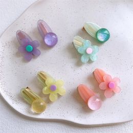 2 Pcs New Korean Sweet Girl Acrylic Flower Hair Accessorie Fashion Children's Cute Jelly Colour Round Bean Hairpins Headwear