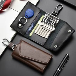 Genuine Leather Keychain Men Women Key Holder Organizer Pouch Cow Split Car Key Wallet Housekeeper Key Case Mini Card Bag