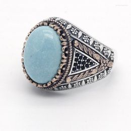 Cluster Rings Vintage Turquoise Ring 925 Sterling Silver For Men Oval Natural Stone Retro Gorgeous Finger Male Women Turkey Jewellery