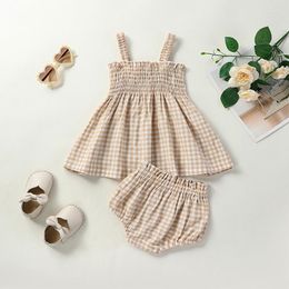 Clothing Sets FOCUSNORM 0-24M Infant Baby Girls Lovely Clothes 2pcs Sleeveless Plaid Printed Dress Vest PP Shorts