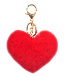 Cute Heart Keychain Fake Rabbit Fur Heart Pompom Key Chain Women Girl Bag Cars Accessory Simple Fluffy Keyring Jewellery Gifts