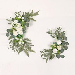 Decorative Flowers 2 Sets Wedding Welcome Sign Board Decor Flower Artificial Rose Garland Wall Hang Floral Arrangement Christmas Party Home