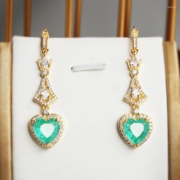 Stud Earrings Creative 18K Gold Paraiba Sapphire Heart Shape Oval Full Diamond Long For Women Geometric Valentine Gift Jewellery