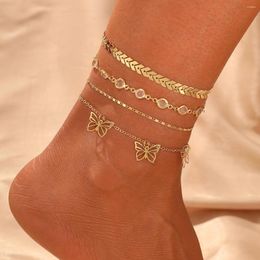 Anklets 17KM Fashion Gold Colour Butterfly Anklet For Women Girls Beads Multilayer Beach Foot Bracelets Vintage Jewellery Gifts