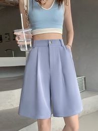 Women's Shorts Black Suit Shorts Loose Elastic Waist Slim Thin Women's Summer Shorts Casual High Waist Solid Straight Wide Leg Ice Silk Pants 230516