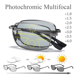 Reading Glasses Folding Progressive Pochromic Reading Glasses Men Women Anti Blue Light Multifocal Presbyopia Eyeglasses Diopter 1.0 To 4.0 230516