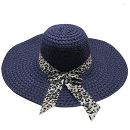 Wide Brim Hats Fashion Women Leopard Print Big Straw Hat Sun Floppy Summer Beach Cap Sombrero Mujer Verano 2023#L