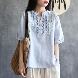 Women's T Shirts Short Sleeve Plus Size Tops Cotton Vintage Blouse Embroidery High Quality Ladies Summer Casual Loose White For Women