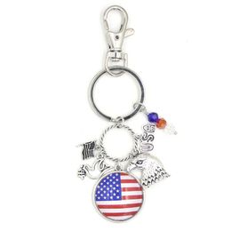 Key Rings Wholesale Usa Flag Keychain Patriotic Style Chain Keyring Cabochon Printed American Backpack Holder Gifts Drop Delivery Jew Ot6Yp