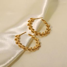 Stud Earrings C Type Tree Leaves Fashion Arete 18k Pvd Gold Plated Stainless Steel Studs Earring Pendientes Navidad Jewelry