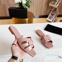 Designer -Perfect Summer women slipper sandal flats tribute patent leather sandals slides Open square head outdoor beach shoes slip on factory sale