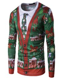 2017 New Men039s camisetas Casual Christmas 3D Printed Funny Feliz Navidad Ugly Sweater Camisetas de manga larga Oneck Silm Tops Gi7482770