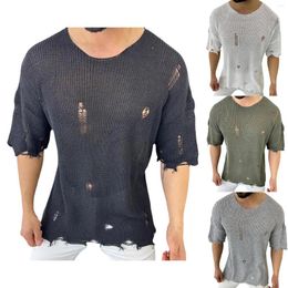 Men's T Shirts Men'S Spring And Summer Fashion Knitted Lapel Striped Printed Short Sleeved Top Shirt Tee Mens Tall