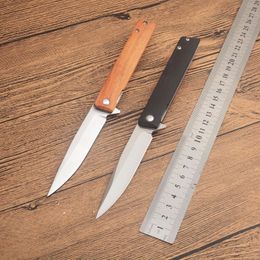 1Pcs BK256 Flipper Folding Knife 8Cr13Mov Satin Drop Point Blade G10/Wood with Stainless Steel Sheet Handle Outdoor Camping Knives