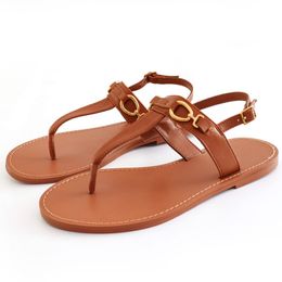 Sandals ZAZA Summer Leather Flats Sandals For Women Brown Flip Flops Casual Slippers Female Flat Shoes Plus Size Beach Sandal 230515