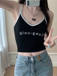 Women's Tanks Camis HELIAR Women Lettering Camisole Summer Black Crossover Slim Sexy Outer Wear Crop Tops Y2k Crop Top Tank Top AA230515