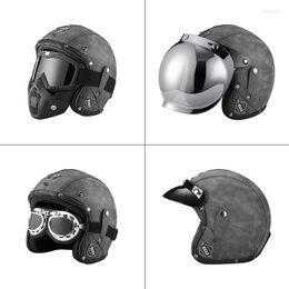 Motorcycle Helmets 2023 PU Leather Open Face Helmet 3/4 Retro Vintage Casco Moto Chopper Bike Scooter Cafe Racer Dot ECE