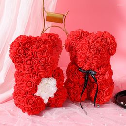 Decorative Flowers 23CM Artificial Flower Teddy Bear Rose Decoration Wedding Valentine's Day Gift To Girlfriend Lady Wife Mother's