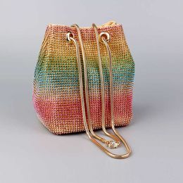 Evening Bags Rhinestones Women Bucket Design Party Day Clutch Soft Mixed Color Shoulder Chain Handbags Purse 230427