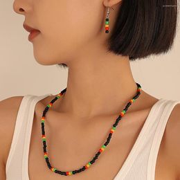 Pendant Necklaces 2pcs/Set Necklace Earring Set Boho Colorful Beads Women Beach Style Minimalist Clavicle Choker Jewelry For Girlfriends
