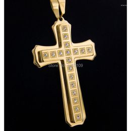 Pendant Necklaces Big Golden Rood Cross Gold Color Jewelry Stainless Steel Black Metal Necklace For Men/Women Nice Gift