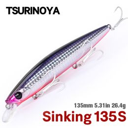 Baits Lures TSURINOYA 135mm 26.4g Ultra Long Casting 135S Saltwater Sinking Minnow BAYONET Tungaten Weight Fishing Lure Seabass Hard Bait 230516