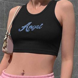 Women's Tanks Camis black tops summer sleeveless women 2023 New Y2k Tops Crop Top Women Letter Print Short Tank Tops Crop Top Vest Top Without Bra AA230515