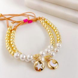 Strand 5Pcs Fashion Moon Star Charm Bracelets Hight Quality Gold Plated Beads Bracelet For Women Jewellery Accessories Pearl Femme Gifts