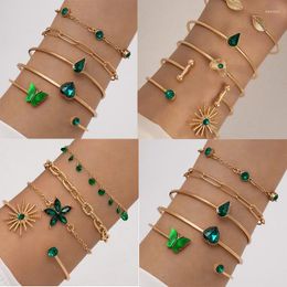 Charm Bracelets Vintage Butterfly Open Multi Layered Bracelet For Women Geometric Green Crystal Inlaid Heart Set Bohemia Jewellery