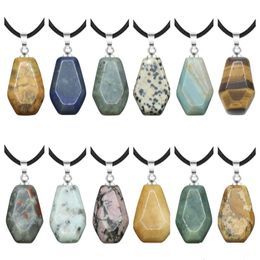 Loose Gemstones Natural Stone Coffin Shape Fortune Feng Shui Pendant Quartz Agate Healing Crystal Charms Rope Necklace Jewelry Drop D Dhqu8
