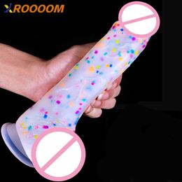 Confetti 14-25cm Dildo Clear Silicone Suction Cup Toy G-Spot Vagina Sex Dolll for Women Realistic Dick