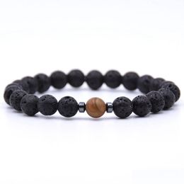 Beaded Selling Wholesale Custom 8Mm Stretch Natural Stone Magnet Charm Lava Bead Bracelet For Men Drop Delivery Jewelry Bracelets Dhwqv