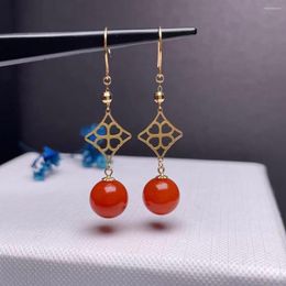 Stud Earrings Shilovem 18K Yellow Gold Natural South Red Agate Fine Jewelry Cute Wedding Gift Plant Women Myme8.5-96612nh