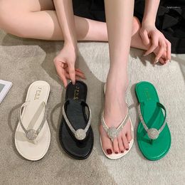 Slippers Leisure Woman Slides Flip Flops Casual Square Low Heels Women Shoes Bling Shine Summer Plus Size Zapatos