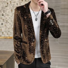 Men's Suits Gold Velvet Suit Jacket 2023 Spring Korean Version Of The Slim Small Trendy Handsome Casual Single Men