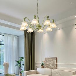 Chandeliers FSS 2023 Modern Chandelier Lighting For Living Room With Glass Lampshades Lustres Green Pastoral Styles Flower Ceiling Lights