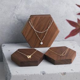 Jewelry Pouches Dainty Natural Walnut Wood Necklace Display Stand Simple Geometric Hexagon Organizer Holder For Women