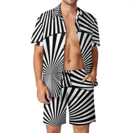 Men's Tracksuits Abstract Retro Mod Men Sets Two Tone Sunburst Casual Shorts Beach Shirt Set Summer Suit Short-Sleeve Big Size